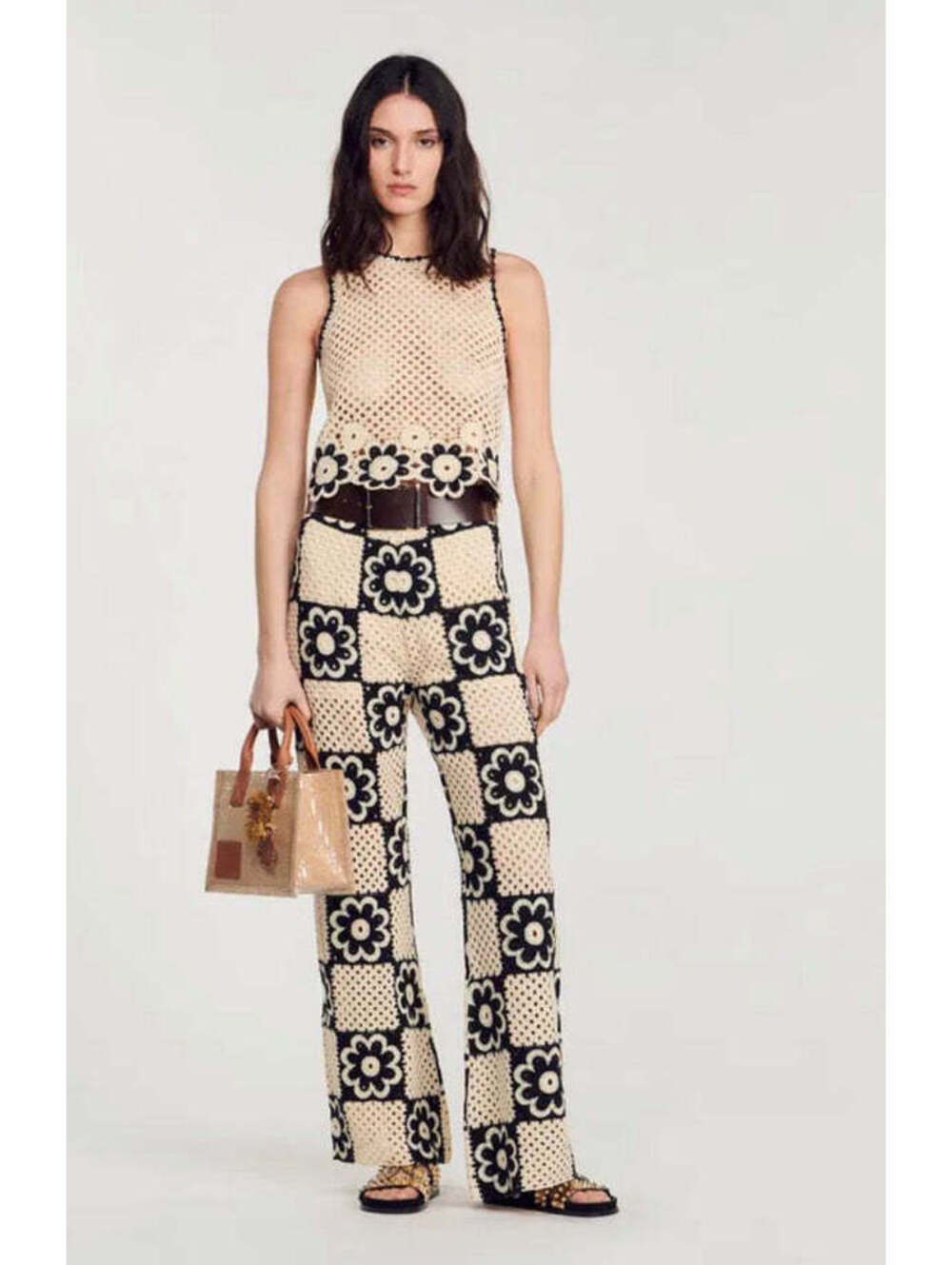 SANDRO Nadav Floral Crochet Wide Leg Pants (Size S)